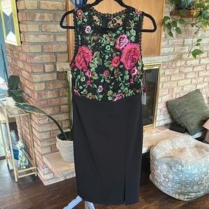 Bisou Bisou NWT Black Dress with Floral Embroidery